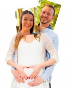 Casal com as mãos na barriga de gestante