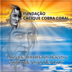 Cartaz da Fundação Cacique Cobra Coral com céu azul